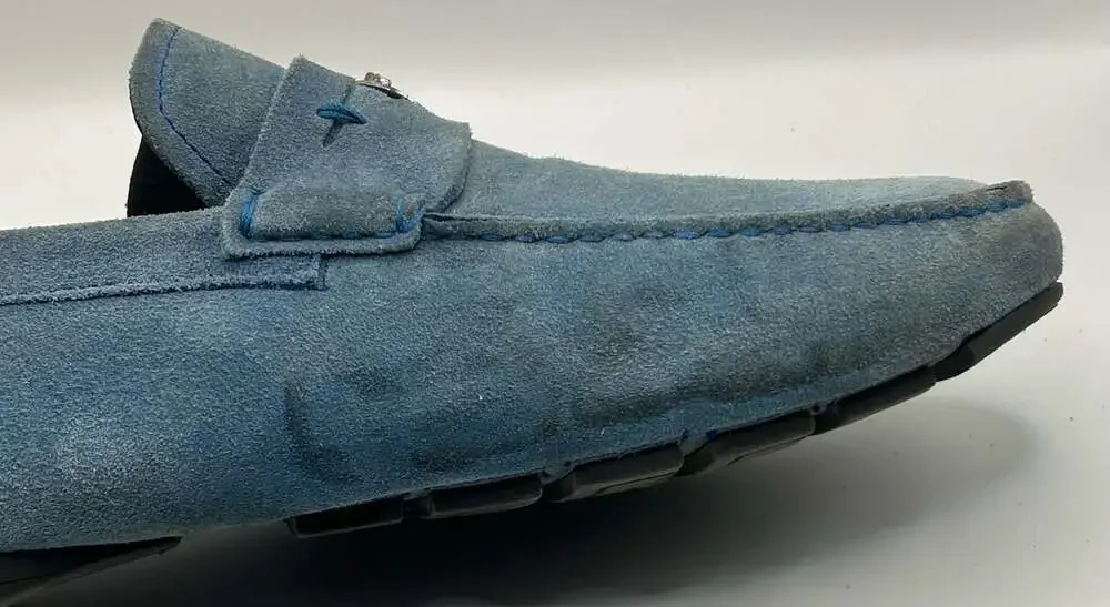 Versace Men's Blue Suede Medusa Plaque Driver Loafers